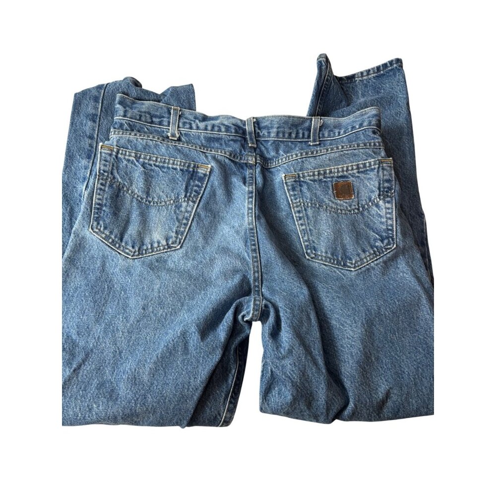 Vintage Carhardtt 38x32 Blue Denim Jeans With Distressed Knees & Classic 5-Pocke